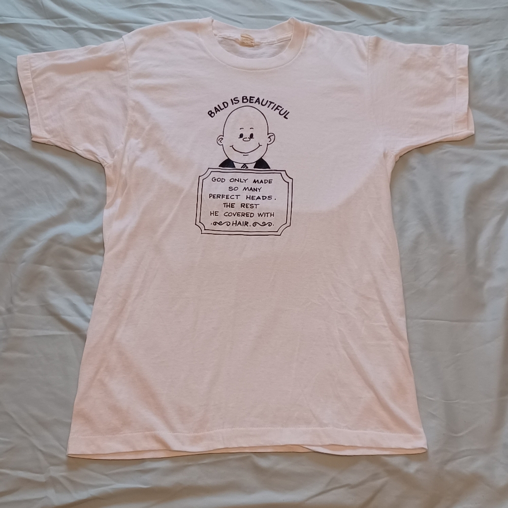 1980s Screen Stars Bald is Beautiful Single Stitch White T-Shirt Adult Size L